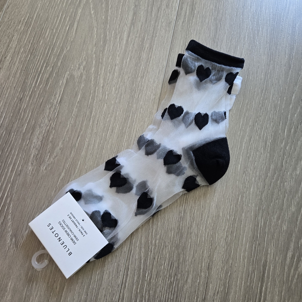 Black and White Heart Pattern Socks. 2 Pack. One Size